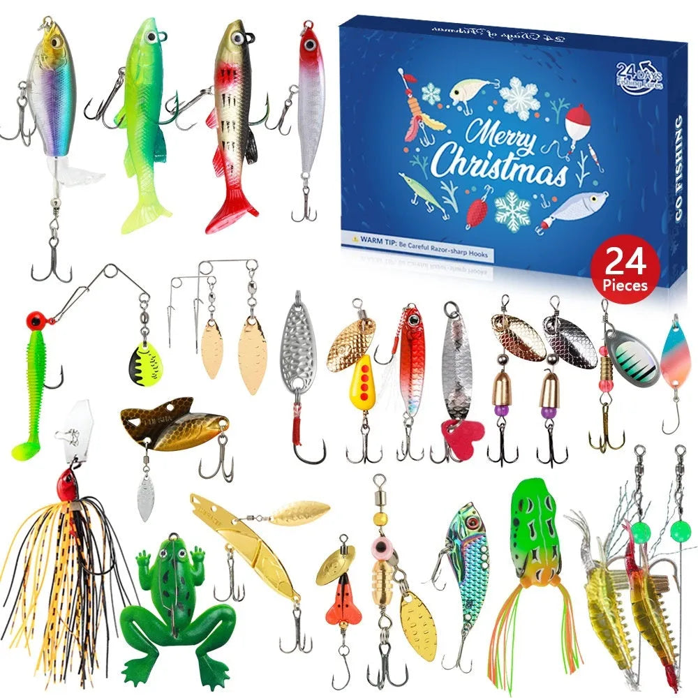 Blind box fishing gear Christmas gift set with 24 metal pieces and 426g total weight