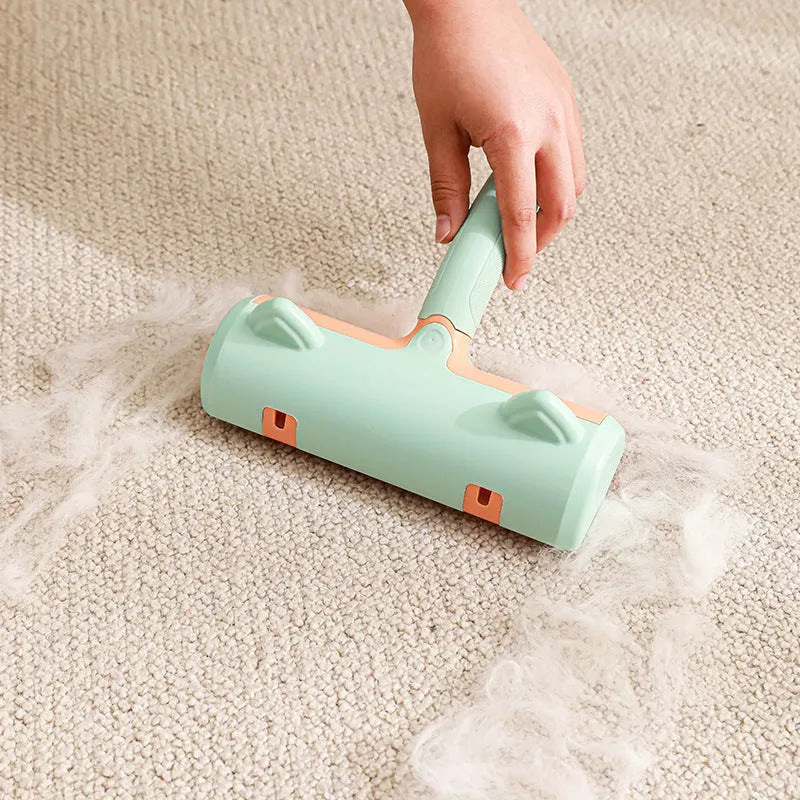 Mint green PP plastic cat hair removal brush with measurements 20x19.5x7cm showing brush head design