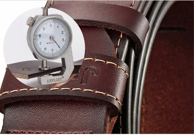 Men's leather belt with two-layer cowhide strap, alloy rectangular pin buckle and car suture detail