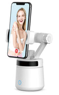 GK01 AI face recognition live selfie gimbal in black or white with Bluetooth, 360 follow-up, aluminium alloy body, and dual USB slots