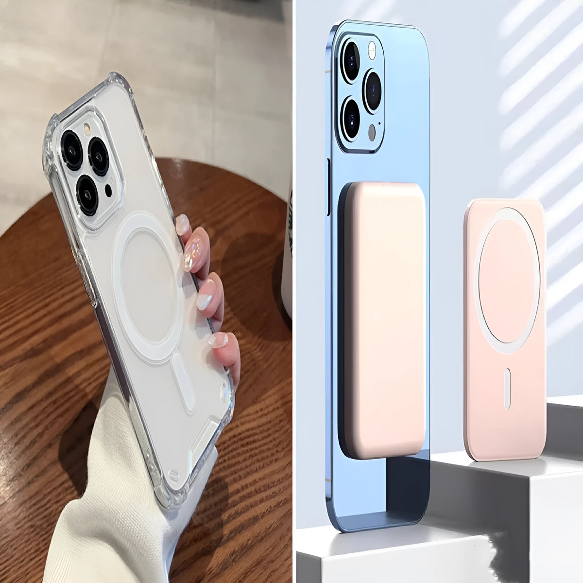 Four-corner airbag MagSafe phone case in transparent PC frosted finish for iPhone 11-15