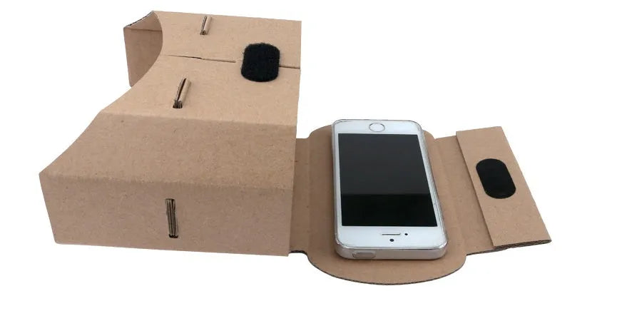 Paper virtual reality glasses for mobile phones showing 3D content