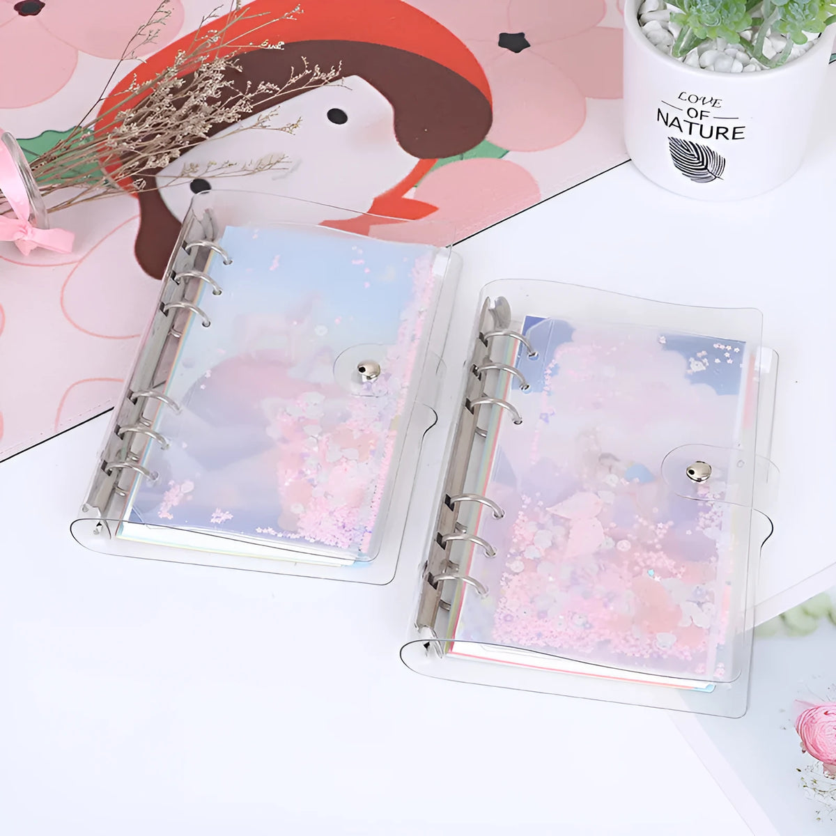 Metal binder shell with PVC cover in Alice Castle or Alice Planet, loose leaf binding, 96x172mm paper, 125x185mm