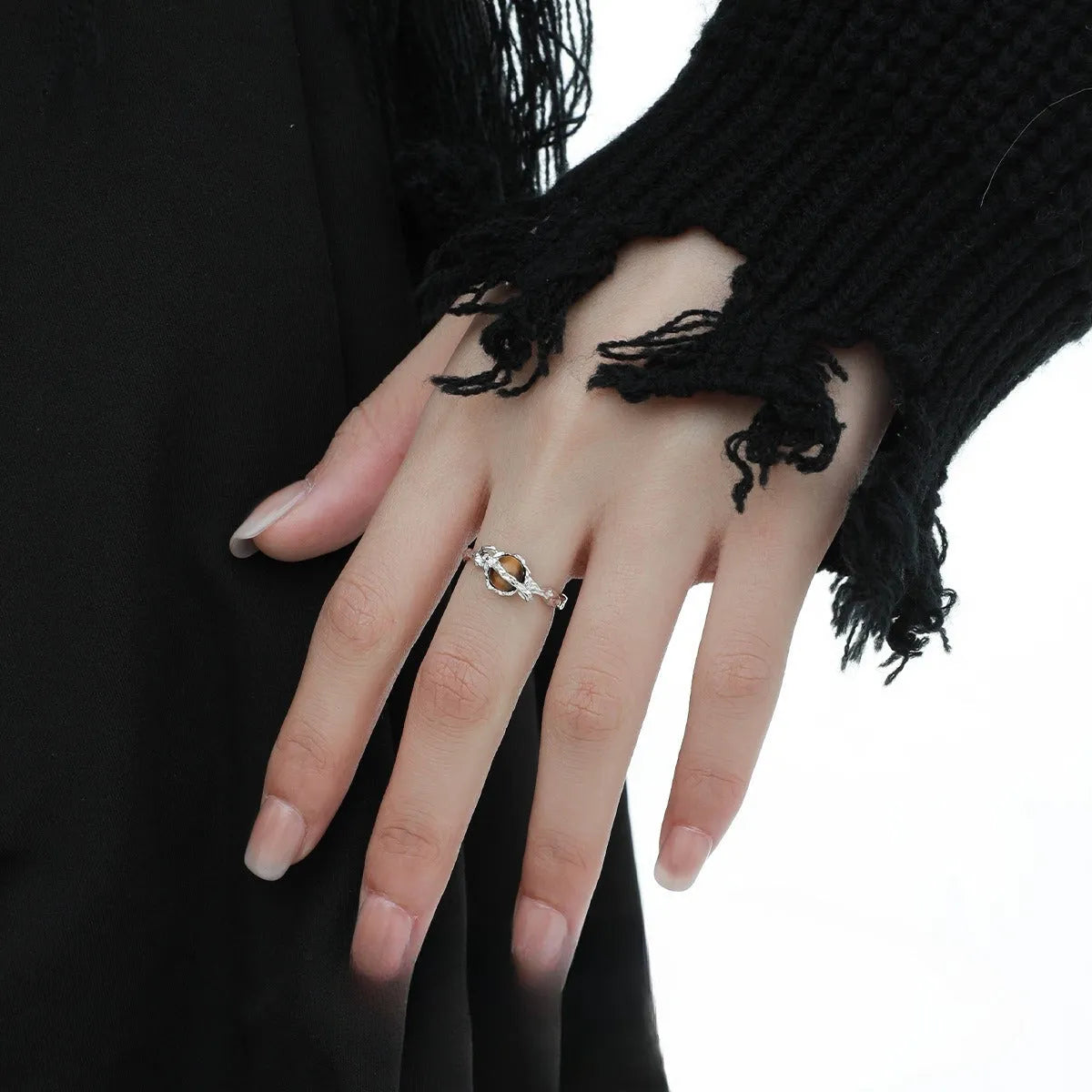 Women's Saturn open ring with adjustable size in white gold colour