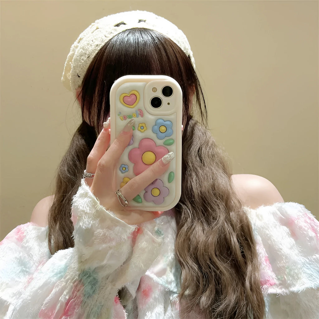 Three-dimensional flower TPU phone case with fall protection for iPhone 13 14 15 models