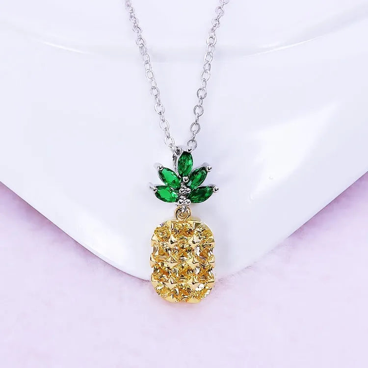 Crystal pineapple earrings and necklace set in 925 sterling silver geometric design