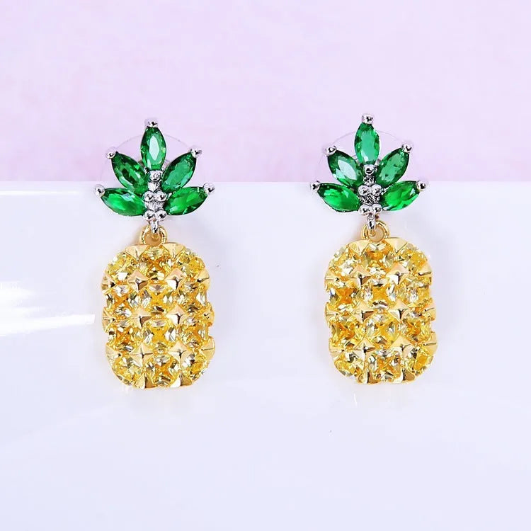Crystal pineapple earrings and necklace set in 925 sterling silver geometric design