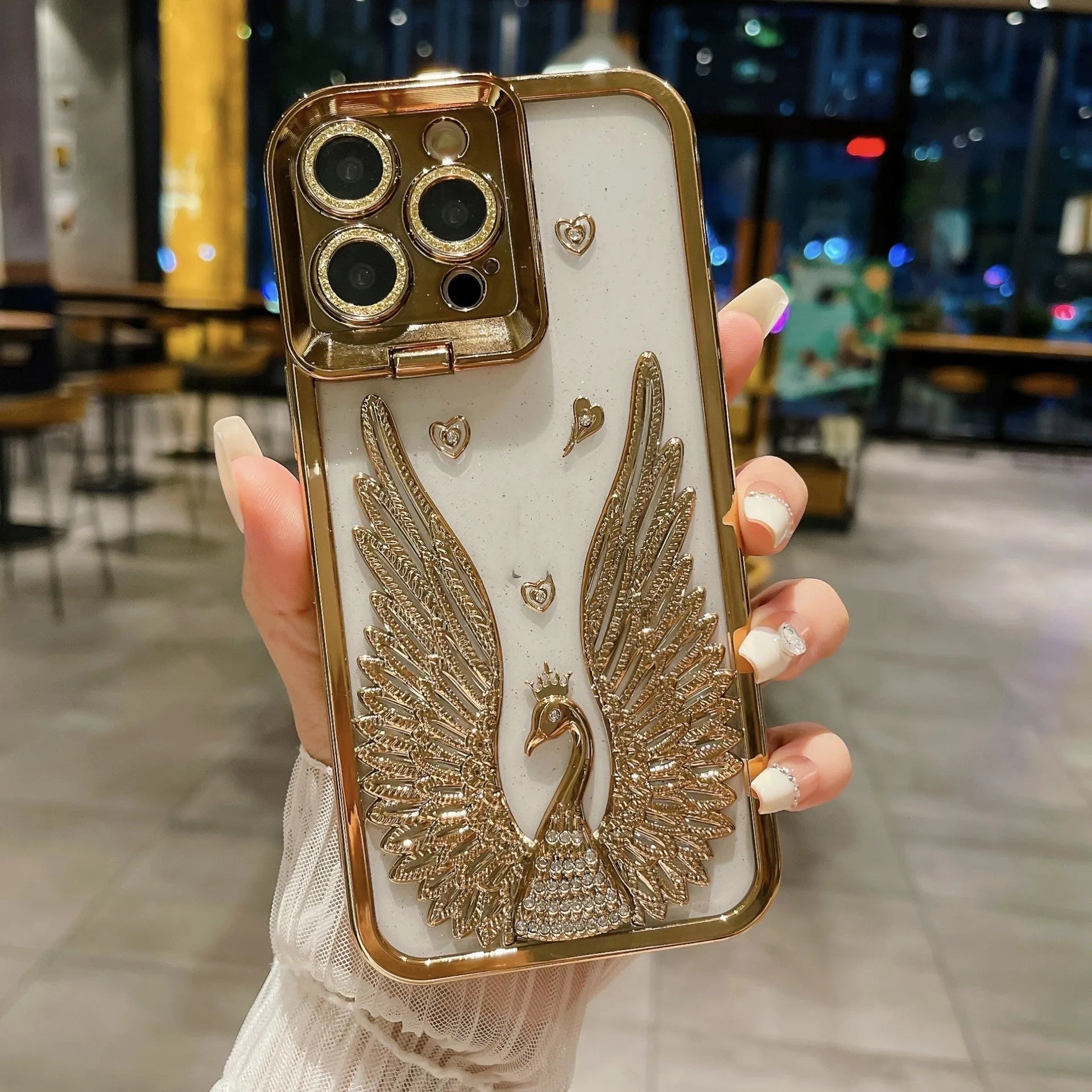 Angel wing frame bracket electroplated three-dimensional TPU phone case for iPhone in black colour