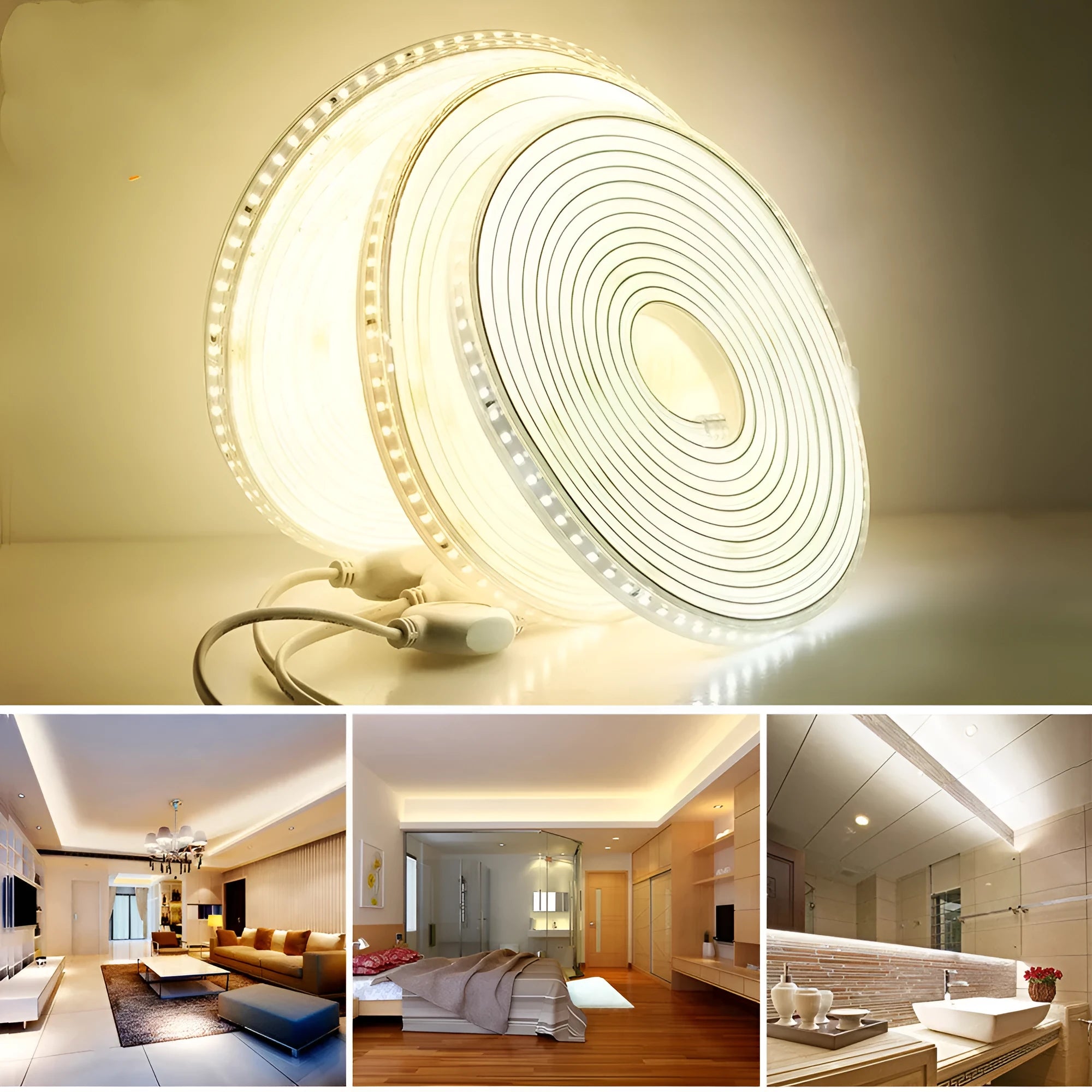 220V LED strip light with 120 LEDs per metre, waterproof, white light, 13mm width, EU plug