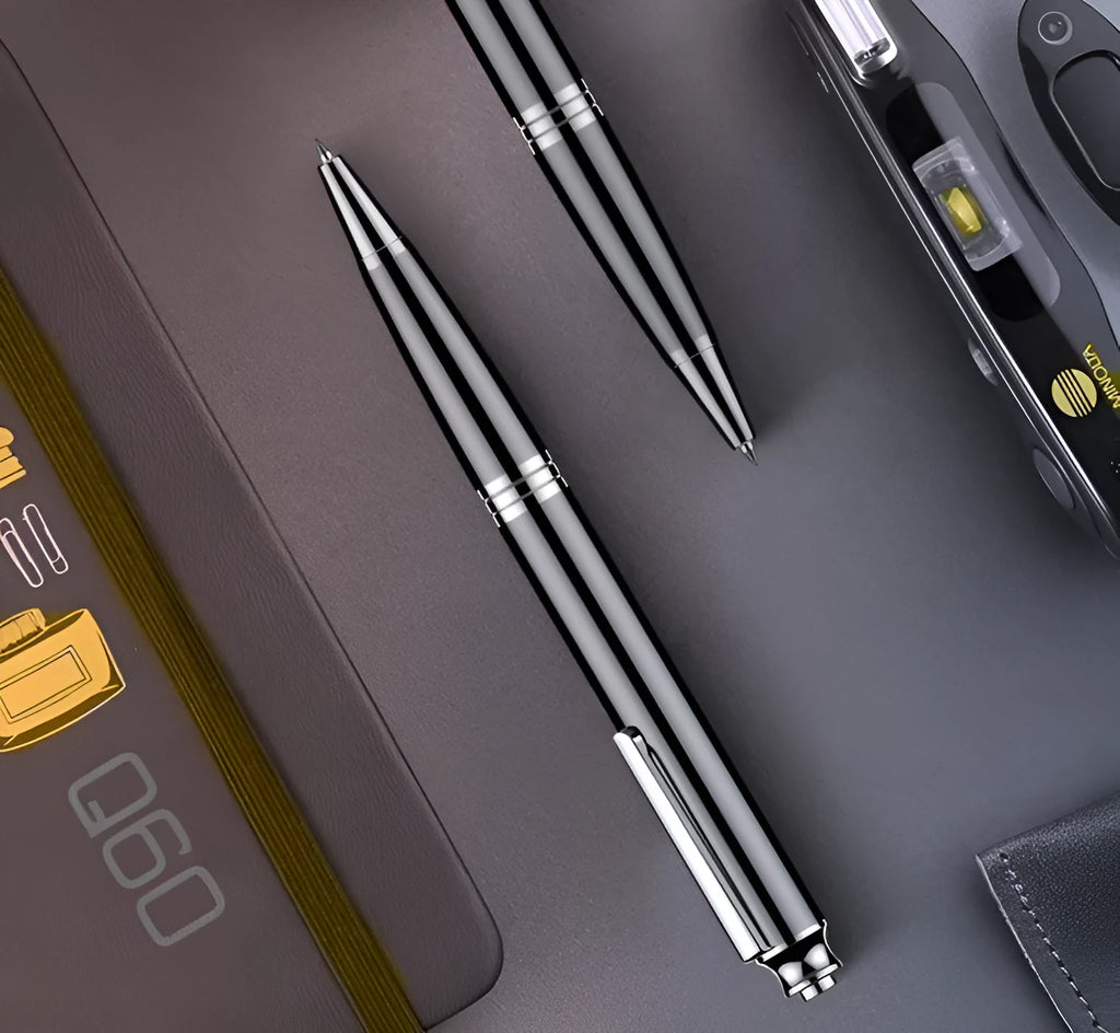Black USB voice recorder pen measuring 120mm long, shown next to a ruler for scale.
