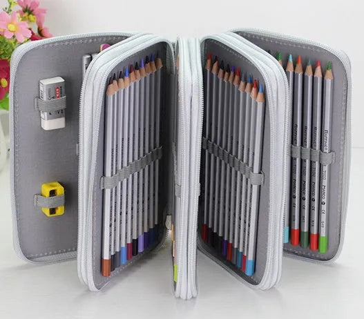 Oxford cloth pencil case 20x12.5x8.2cm in black, blue, pink, purple, light gray, or rose for 72 or 48 colour pencils