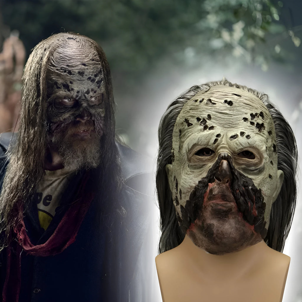 Walking Dead style latex head mask in Beta colour, free size for 55cm-62cm head circumference, Halloween costume accessory