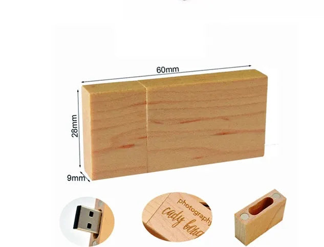 Wooden USB flash drive 32GB in khaki or coffee with large square wooden box, USB 2.0 or USB 3.0 package options