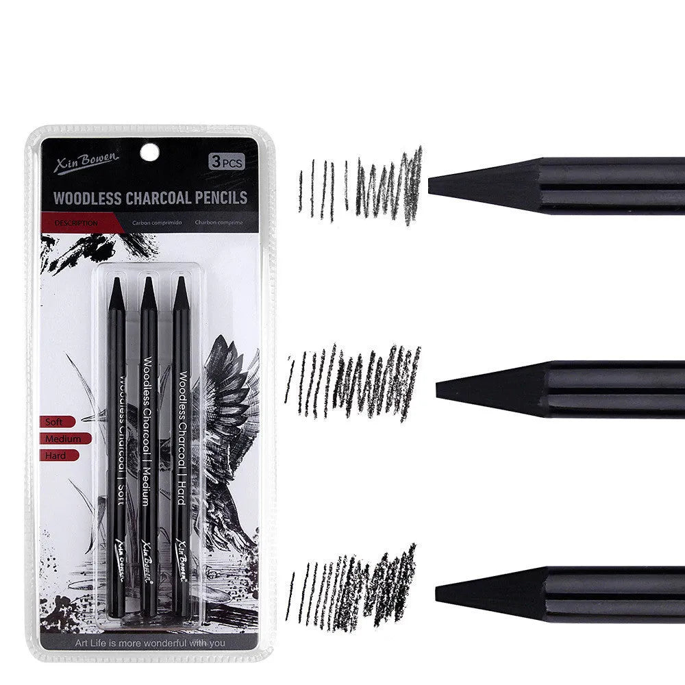 Set of six wood-free graphite sketching pencils in grades HB, 2B, 4B, 6B, 8B, and EE.