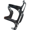 Black carbon fibre side-pull bicycle water bottle cage showing mounting holes and bottle grip.