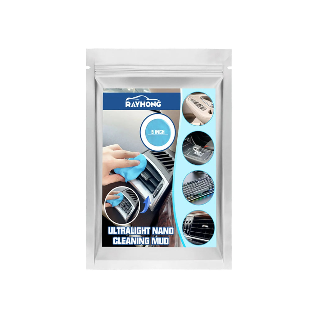 A block of grey car interior cleaning mud, 15cm by 10cm, for dust removal from vents and gaps.