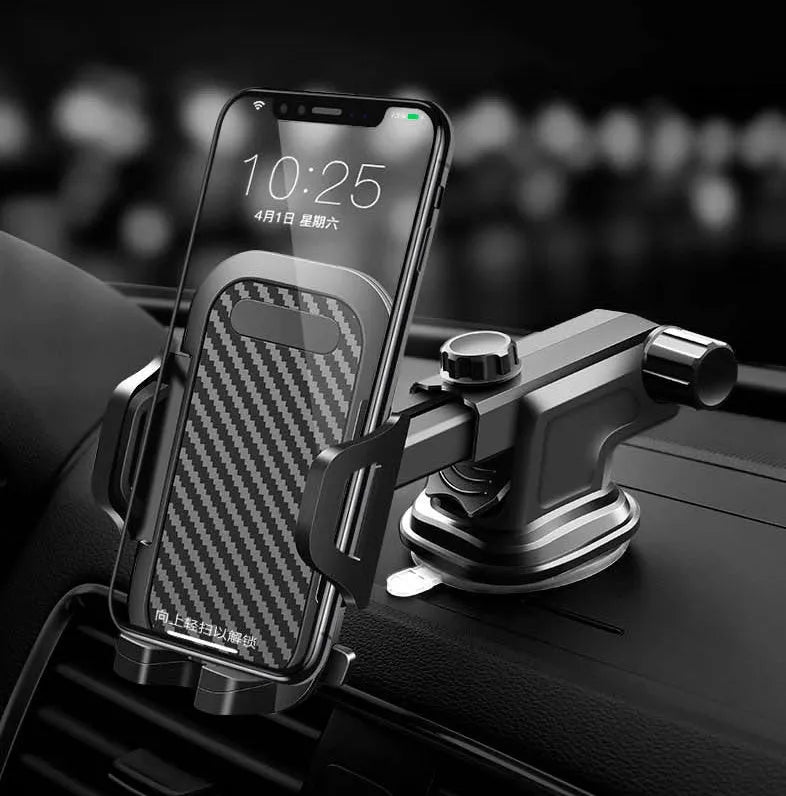 Black universal car phone holder adjustable from 58mm to 80mm width for smartphones