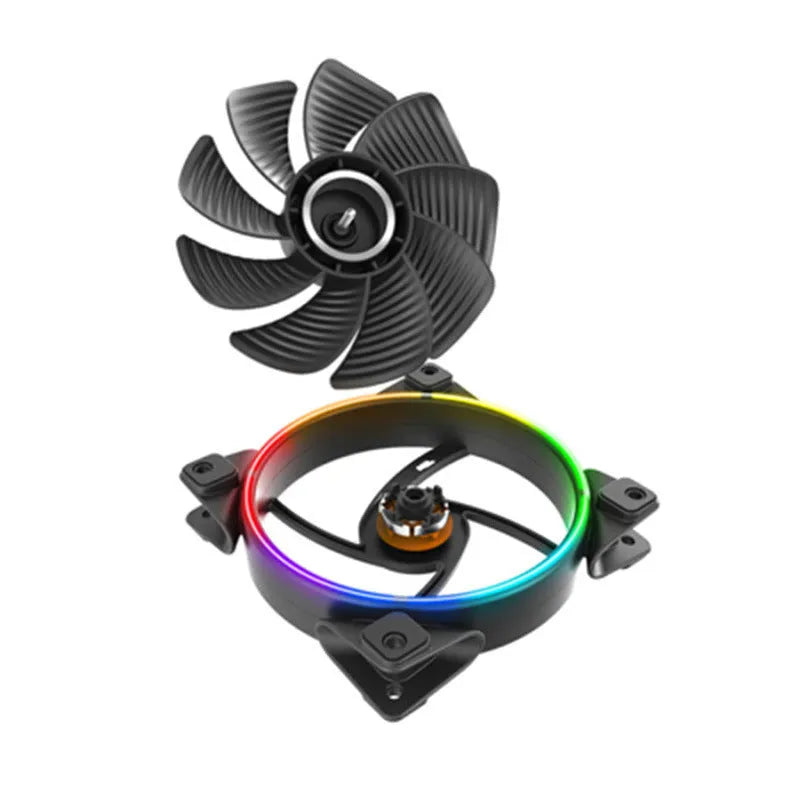 Three black 12 cm RGB PC case fans with illuminated blades