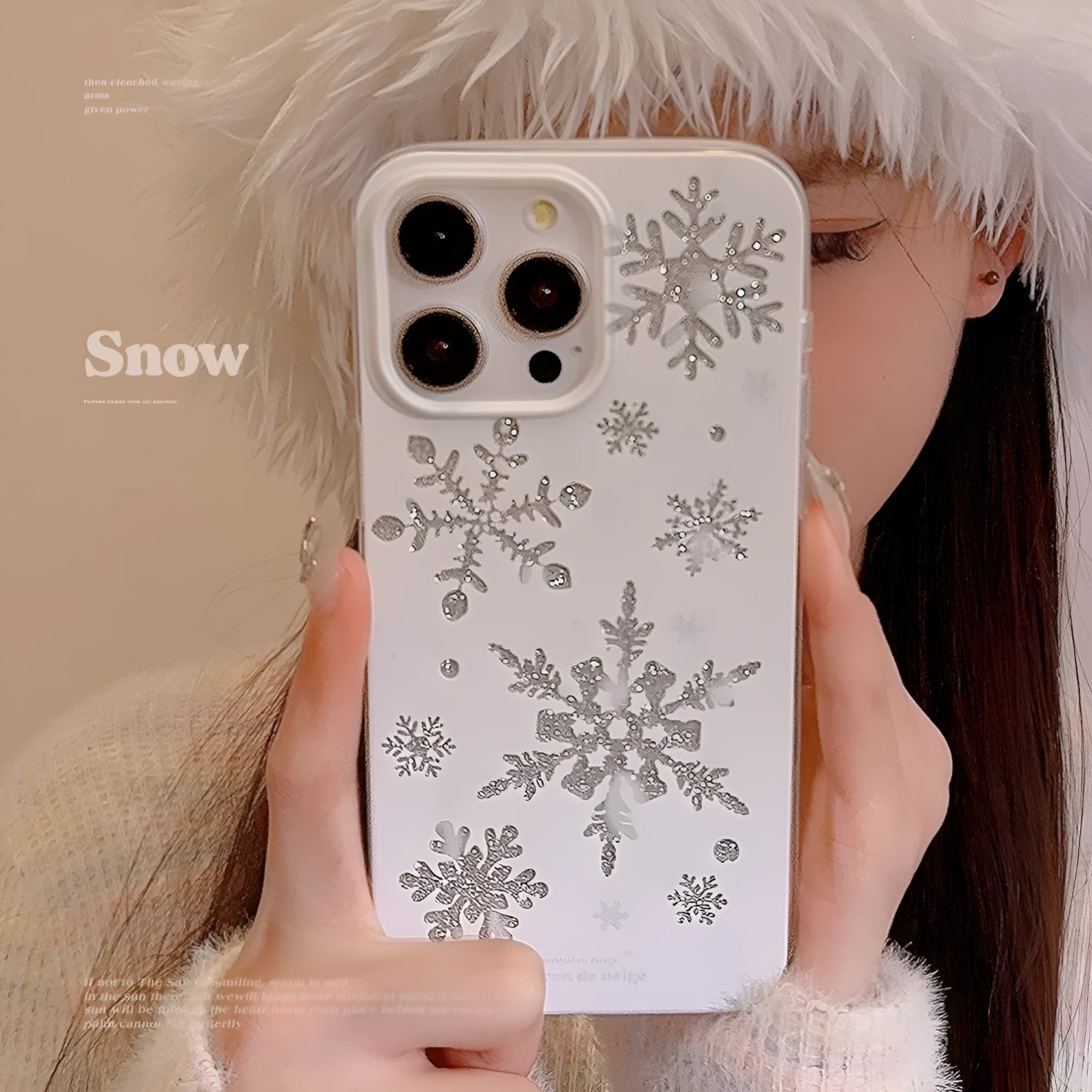 Winter floating cream TPU phone case for Apple iPhone with glitter transparent design