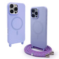 Black magnetic lanyard phone case for iPhone with frosted TPU finish and crossbody strap holder