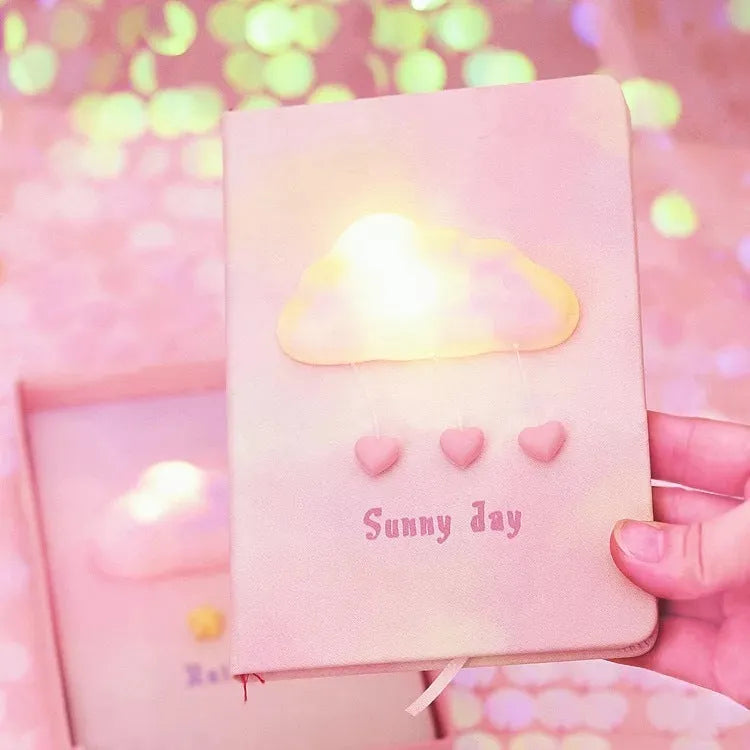 Cloud bubble light notebook with imitation leather cover, wireless binding, 12x17cm paper, Love or Star bright cover option
