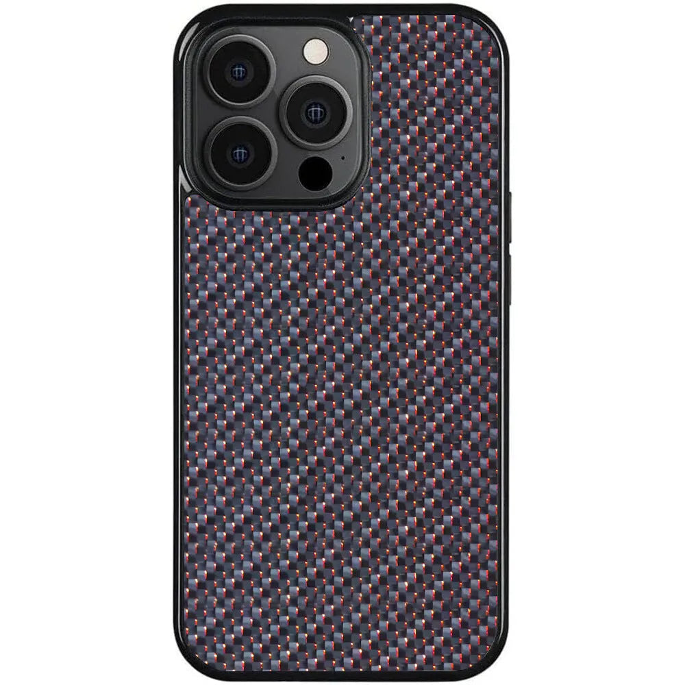 Carbon fiber 3K twill phone case for iPhone, all-inclusive TPU cover in blue, purple, or red, magnetic or non-magnetic.