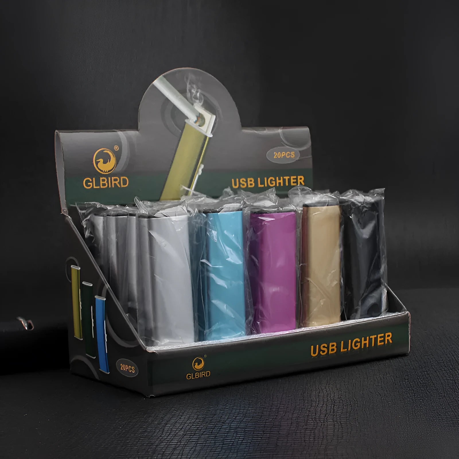Set of 20 metal USB rechargeable windproof cigarette lighters in assorted colours