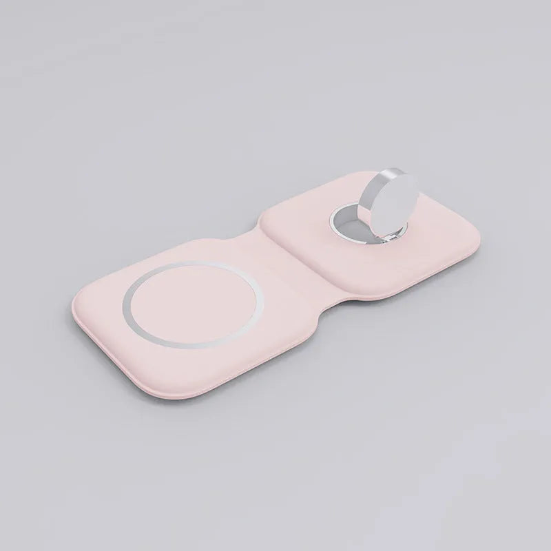 LFX-163 foldable wireless charger in fish-water blue colour charging a mobile phone and watch