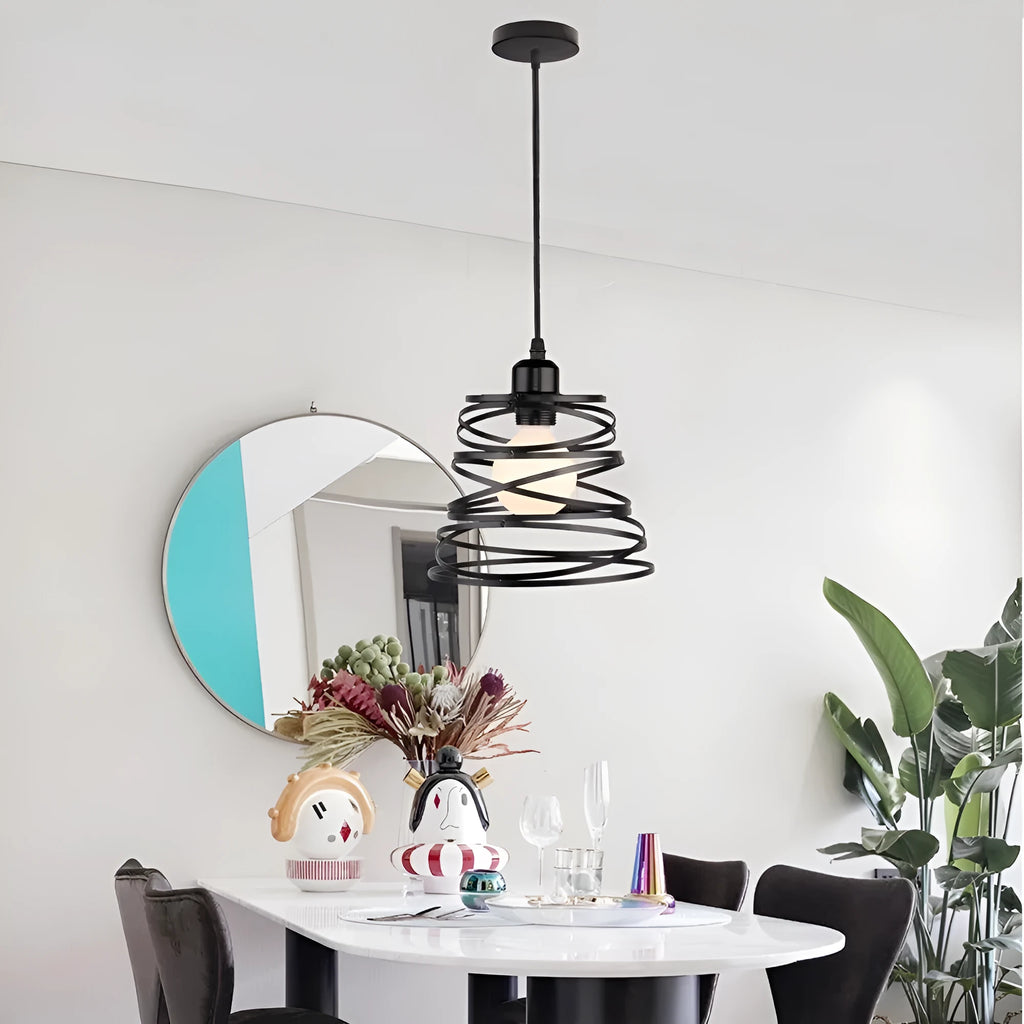 Spring chandelier iron ceiling lamp black white droplight for living room bedroom