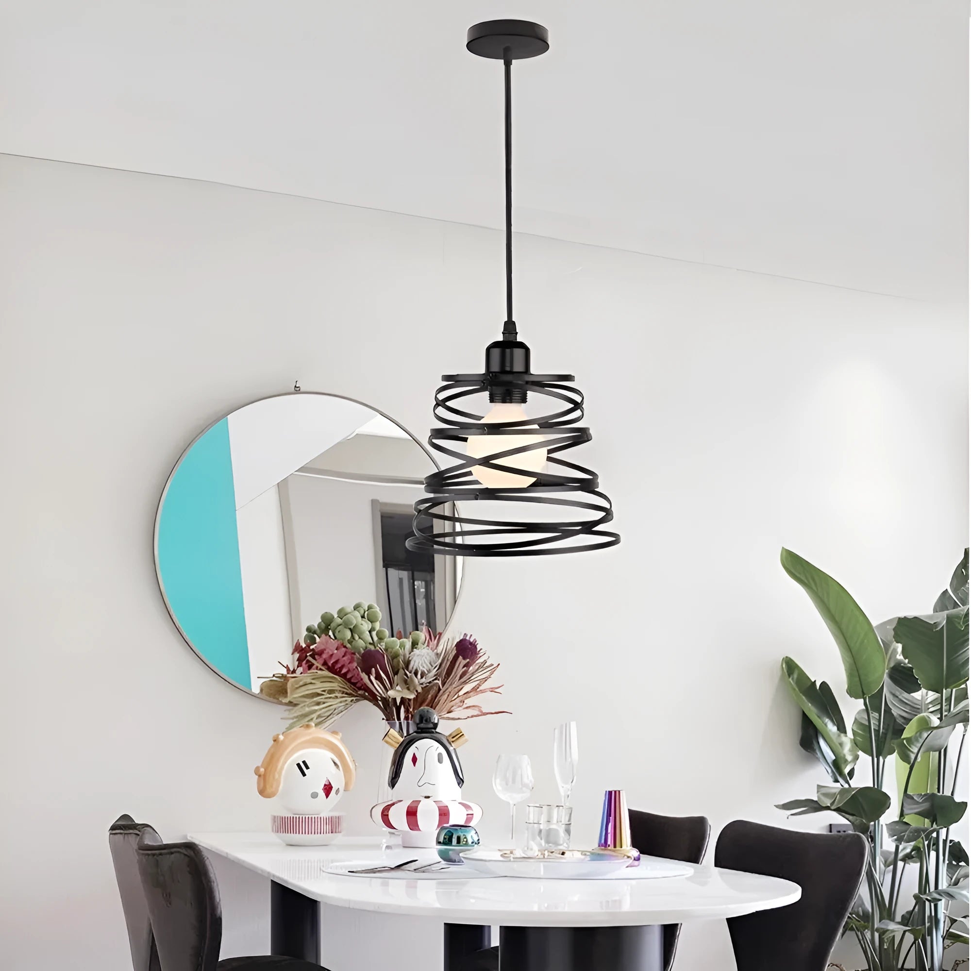 Spring chandelier iron ceiling lamp black white droplight for living room bedroom