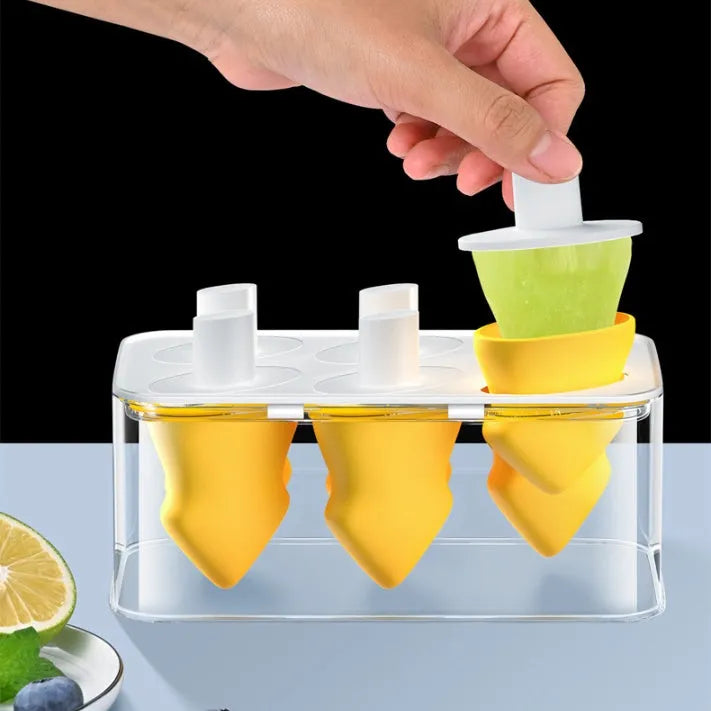 Homemade ice cream popsicle box silicone cube mold in green and yellow, 7.5x9.5x7.5cm