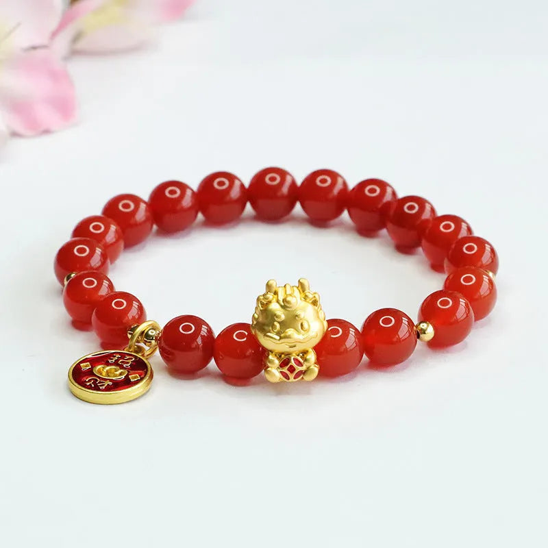 Red agate stone bracelet with 8mm beads for Chinese zodiac Year of the Dragon