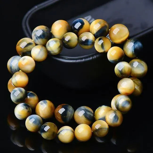 Fantasy tiger eye agate bracelet with round beads in a geometric unisex design