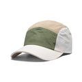 Men's khaki coloured cotton-polyester baseball cap with a curved brim on a wooden surface.