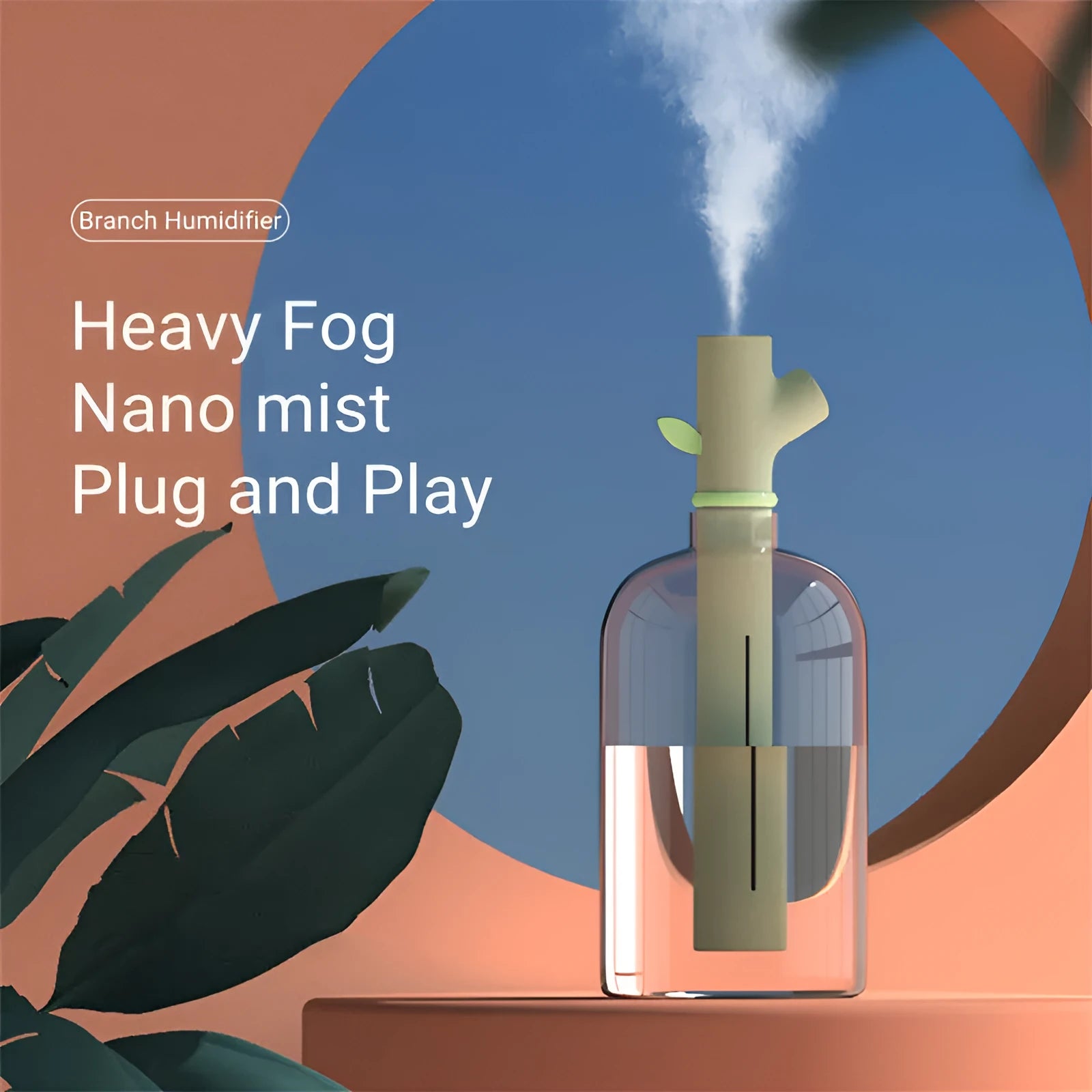 Transparent portable USB air humidifier with adjustable mist settings on a desk