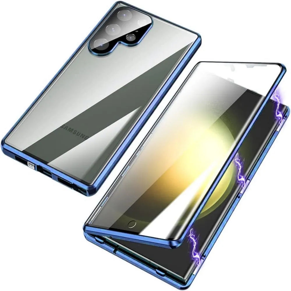 Magnetic King glossy metal HD peep-proof mirror phone case for Samsung S24 and S25 series in aluminium alloy glass
