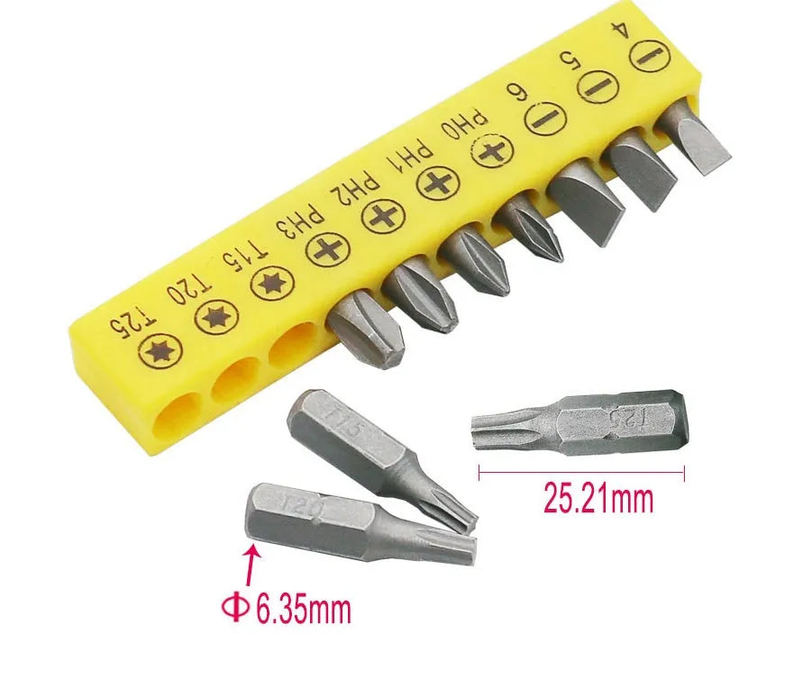 L-type double-headed mini socket wrench set with 10 steel bits and sockets on a white background
