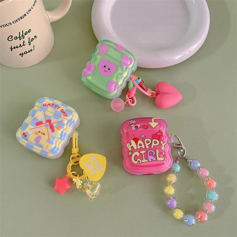 Silicone Bluetooth headphone cover for AirPods with soft shell and decorative pendant in green love heart style