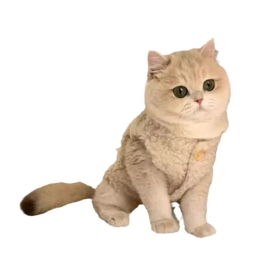 Cat warm lamb wool vest in polar fleece, apricot or brown, sizes XS to XL for cats