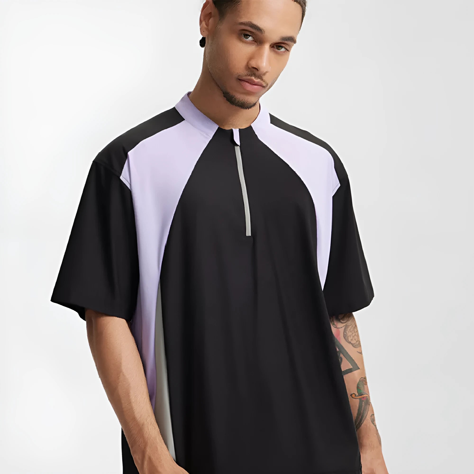 Men's lightweight polyester casual shirt in black long sleeve option showing solid colour design