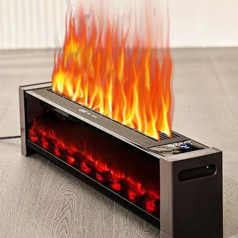 3D simulation flame skirting line heater with voice control, 2000W, US plug, 870x195mm size