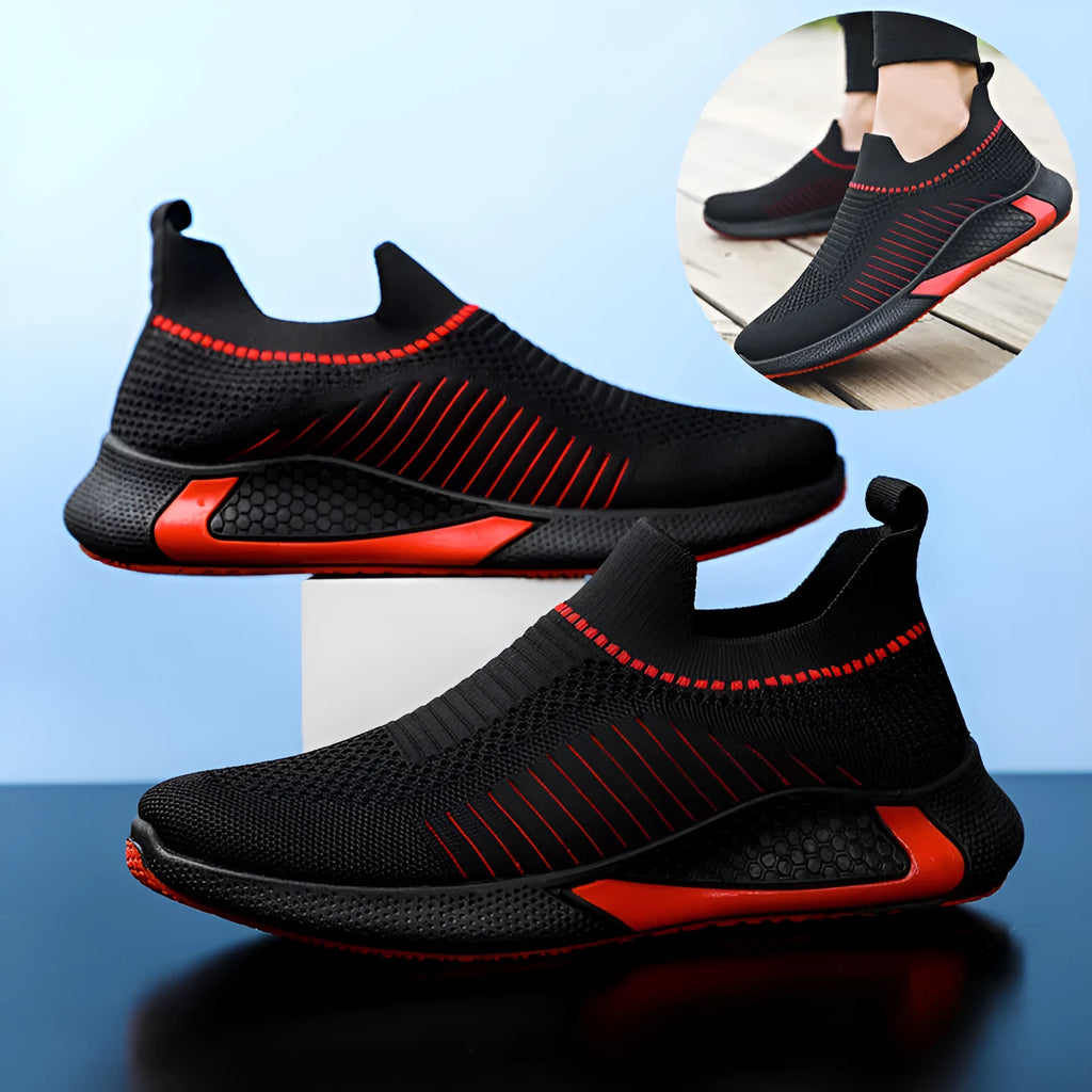 Men's striped mesh sock shoes with flyknit upper and lace-up front in multiple colour options