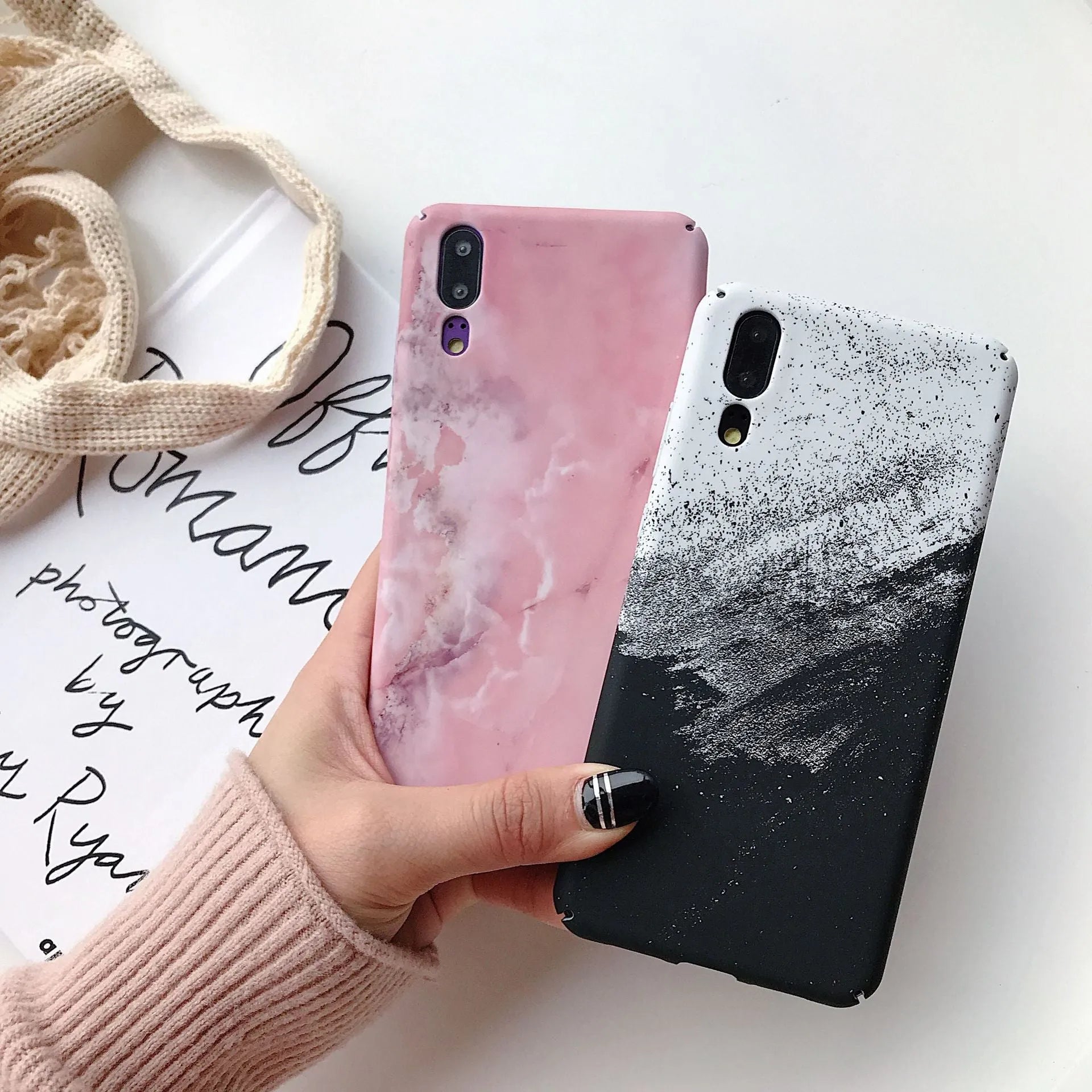 Painted solid colour phone case for Huawei and Honor smartphones in black or pink
