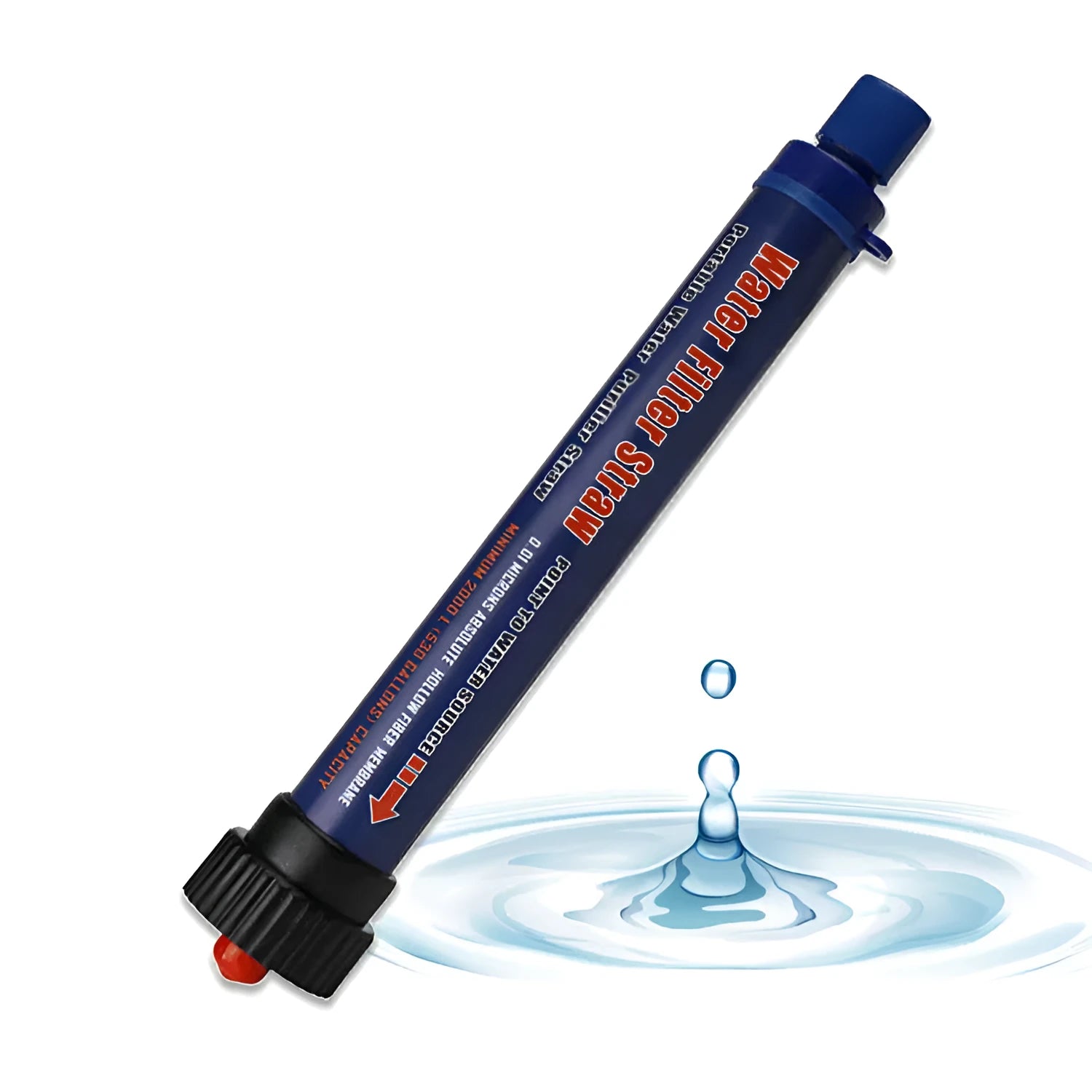 Blue outdoor water purification straw with polyiodic resin for safe drinking water in the wild