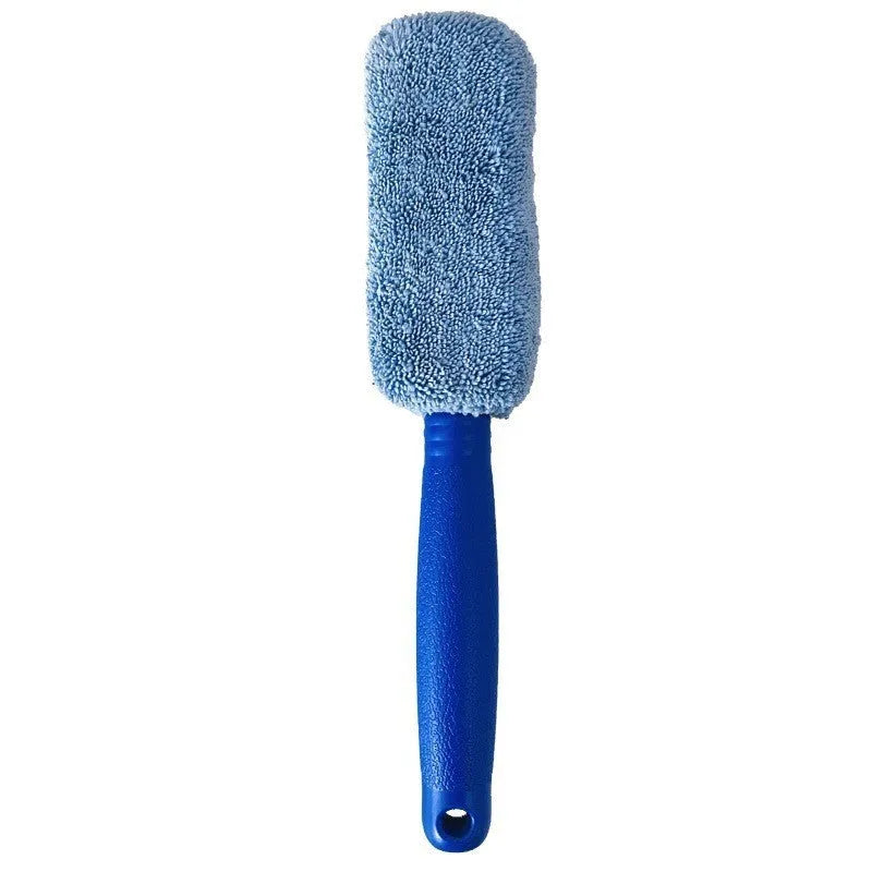 Blue microfiber car tyre brush with extended 45cm handle for wheel cleaning