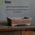 Purple sand rectangular bonsai pot with firewood burning texture and five-line basin design.