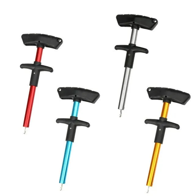 Portable T-shaped fishing hook extractor with aluminium alloy rod, stainless steel hook, black handle, 17cm or 24cm