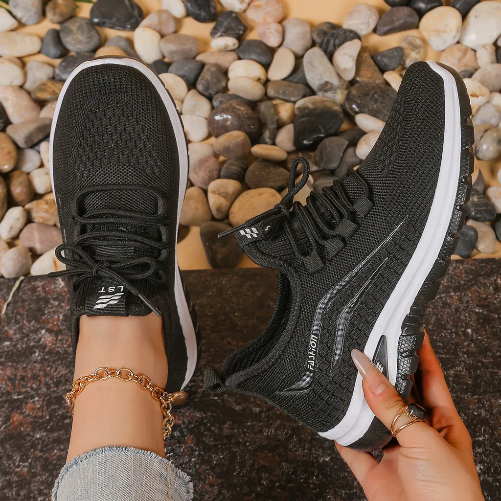 Women's breathable mesh casual sports shoes with non-slip rubber sole, low top, lace-up closure, available in multiple colours and sizes 36-42
