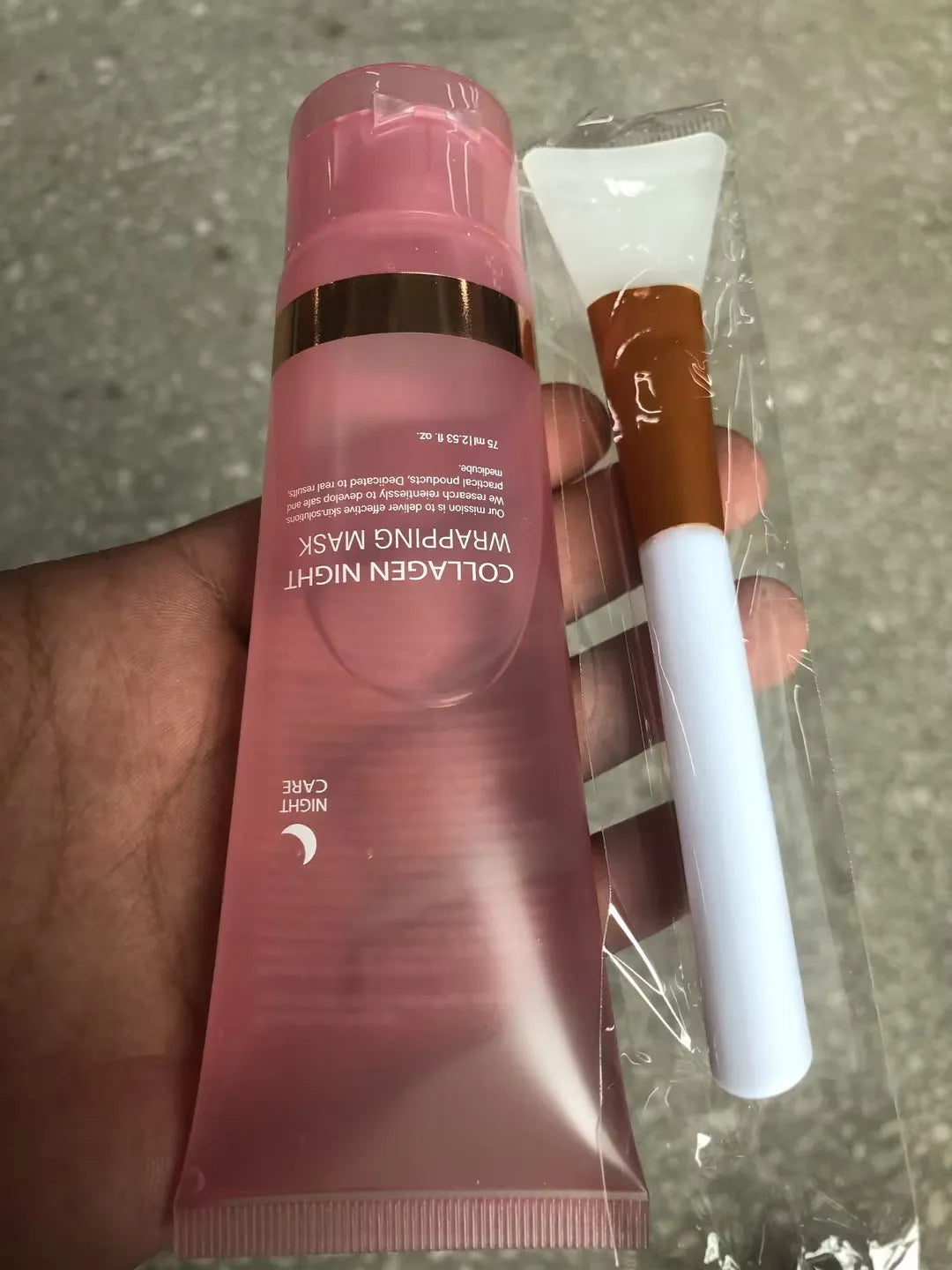 Collagen night face mask bottle with brush applicator for overnight skin repair