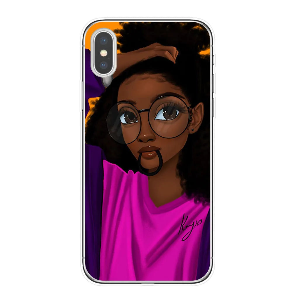 Hand drawn girl TPU phone case for iPhone with artistic design in multiple colour options
